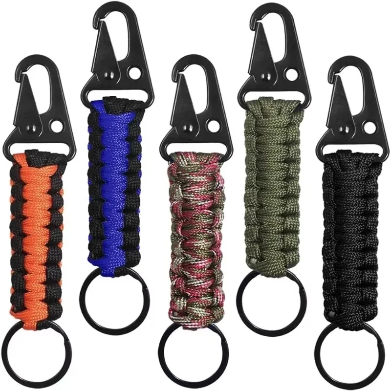 Military Paracord Keychain Ring Survival Kit with Carabiner Braided Cord Rope Lanyard Emergency Knot Tools for Camping Outdoor
