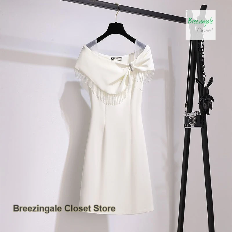 

Plus size women's summer new skirt new sweet and spicy fashion design French off-the-shoulder waist temperament female dress