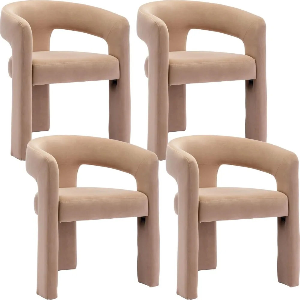 

Set of 4 Modern Velvet Fabric Upholstered Dining Chairs with Open-Back, Cute Barrel Side Chairs Kitchen Armchair Accent Chairs