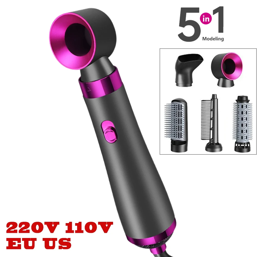 5 In 1 Hair Dryer Hot Air Brush Styler and Volumizer Hair Straightener Curler Comb Negative Ion One Step Brush 220V EU 110V US