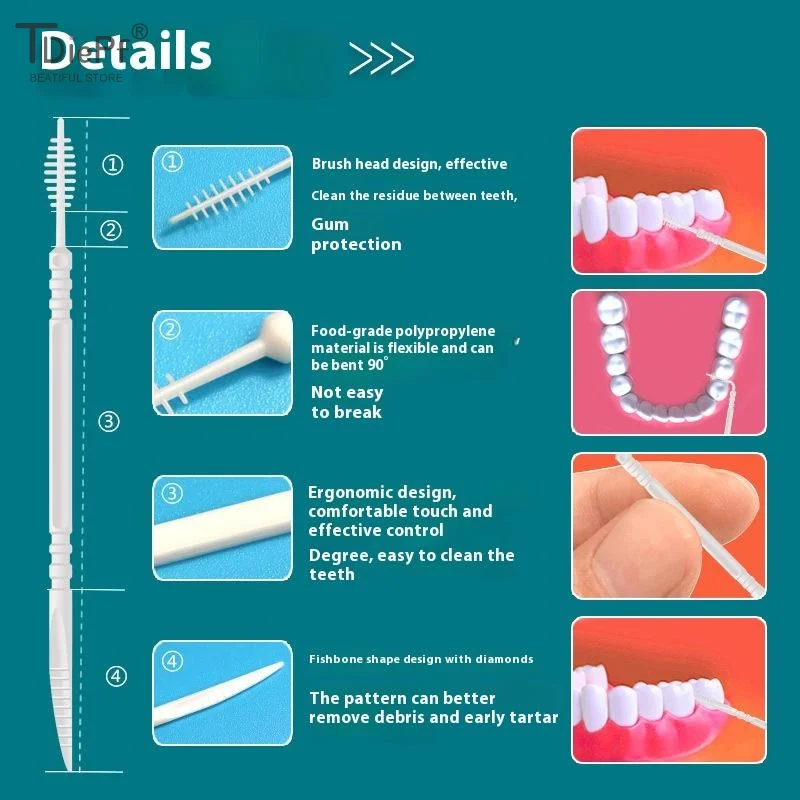 

100 шт./кор., зубочистки с фруктовым вкусом, двуглавая одноразовая межзубная щетка, зубная нить, головка, гигиена полости рта, чистка