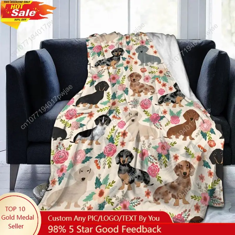 Cute Sausage Pattern Throw Soft Premium Flannel Dachshund Pattern Throw Blanket - Cozy Lightweight Warm Bed Custom blankets