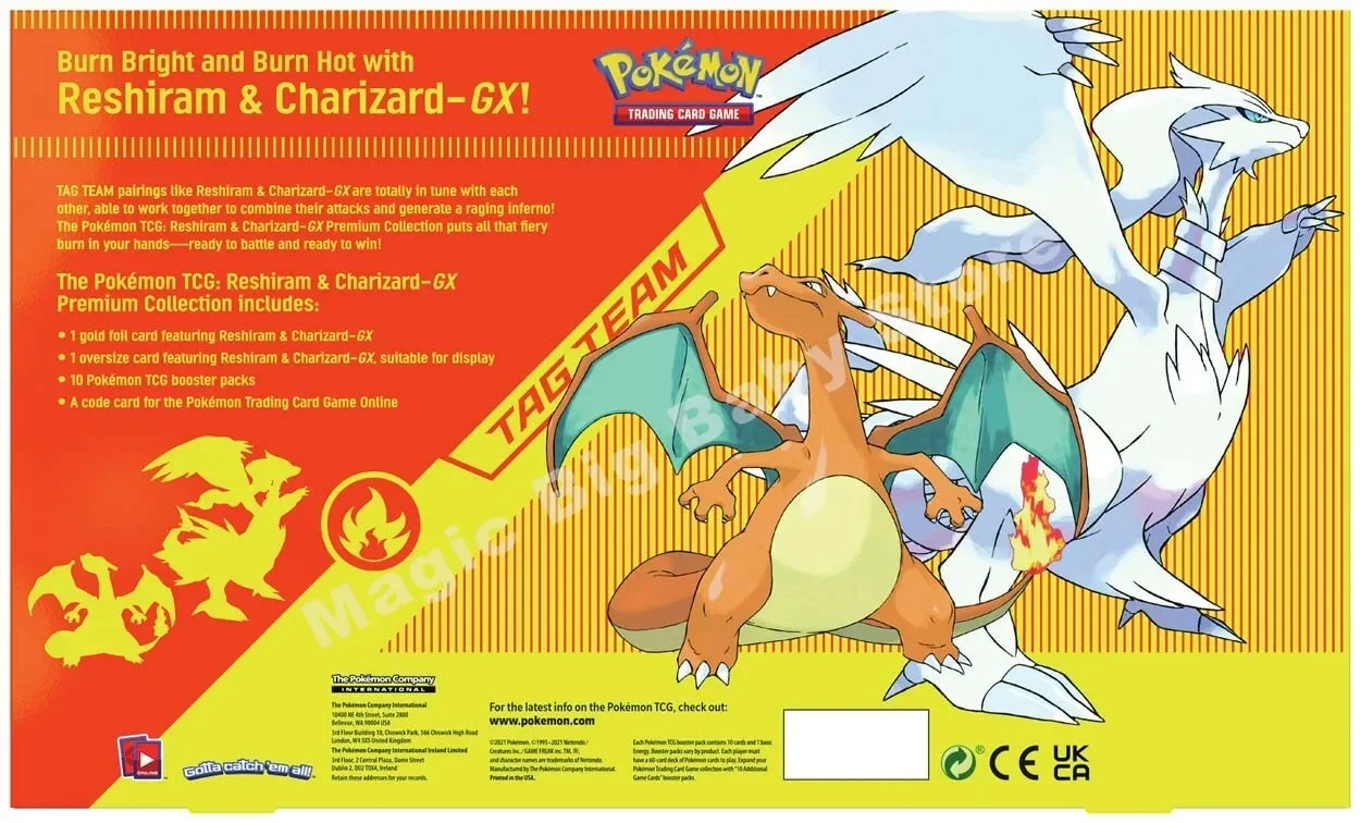 Genuine Original Pokemon PTCG Cards U.S. Edition English Card TAGTEAM Charizard Reshiram GX Gold Card Collect Box