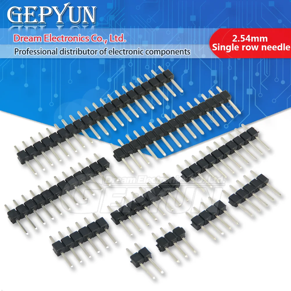 10pcs/lot 2.54mm pin header single row needle straight copper needle gold plating 2/3/4/5/6/7/8/10/12/15/20 pin