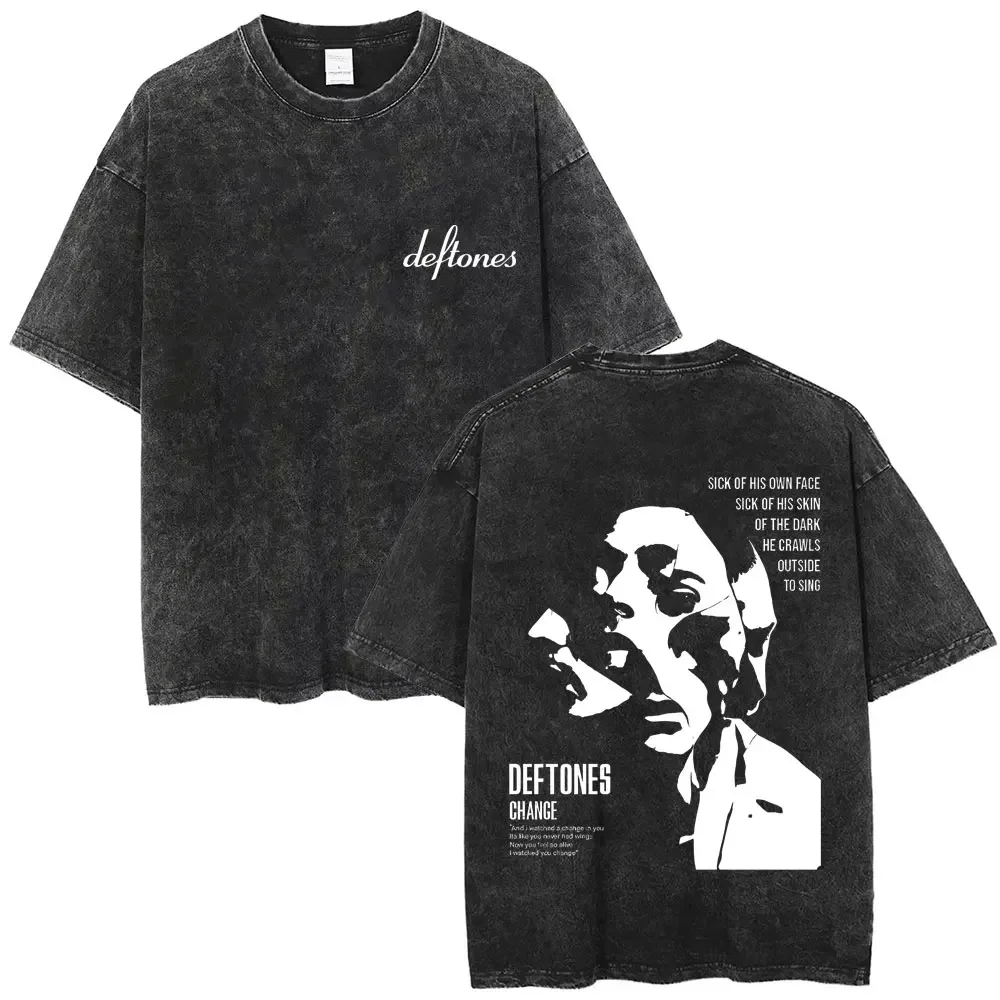 

Vintage Washed Rock Band Deftones White Pony Change Graphic T-shirt Men Women Hip Hop Retro Oversized Short Sleeve Tops T Shirts