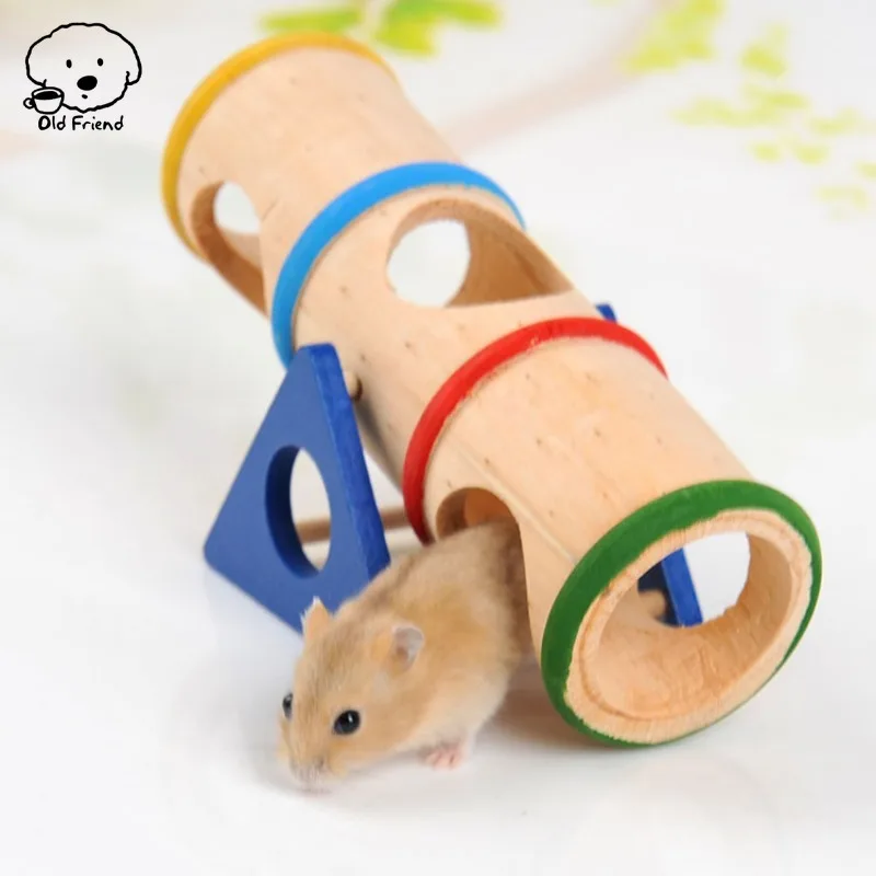 Cute Cartoon Wooden Pet Toy Hamster Passage Wooden Tunnel Rainbow Warping Tube Guinea Pigs Assessories