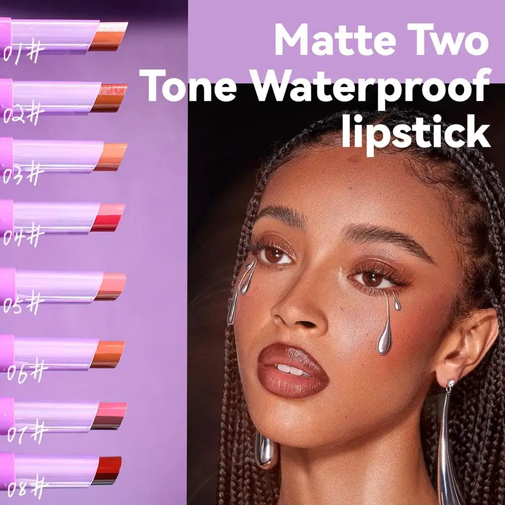 Neuer zweifarbiger Lippenstift wasserdicht langlebig feuchtigkeit spendend sexy Antihaft-Tönung Perl glanz Diamant rote Lippen Lippen matt makeu l9d1