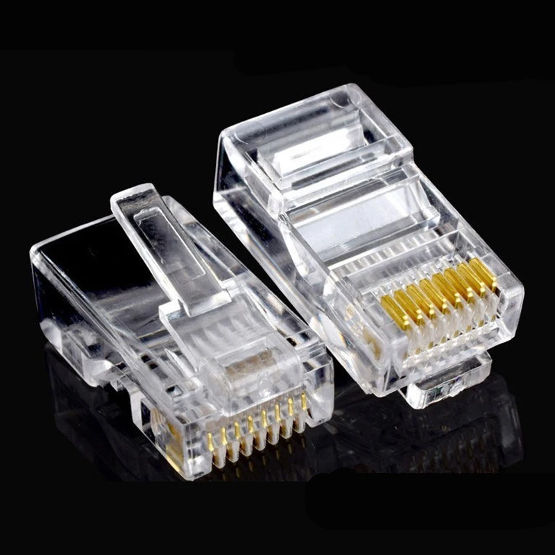 100pcs/lot RJ45 CAT6 CAT5e Pass Through Connectors Crystal End Gold-Plated 8P8C Crimp UTP Standard Ethernet Network Modular Plug