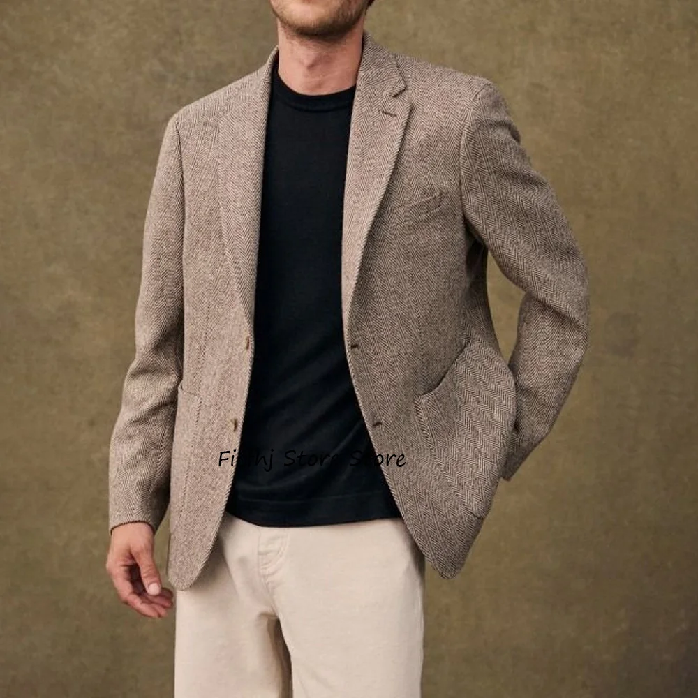 

Herringbone Fabric Fashion Suit Jackets for Man Two-button Closure Business Casual Style Notch Lapel Men's Jacket Social Coat