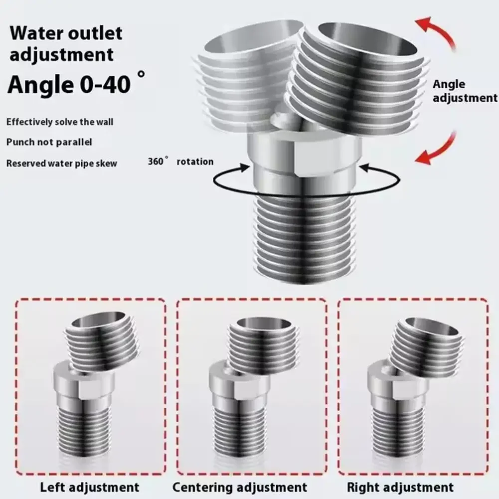 304 Stainless Steel Angle Adjustment Angled Curved Foot 360° Rotatable Eccentric Screw Corner Wall Mounted Shower Faucet Adapter