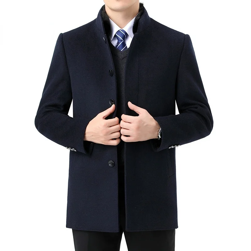 Autumn 22 Men Winter New Business Leisure Long Jacket Male Double-sided Cashmere Coat Warm Down Liner Woolen Trench Coat