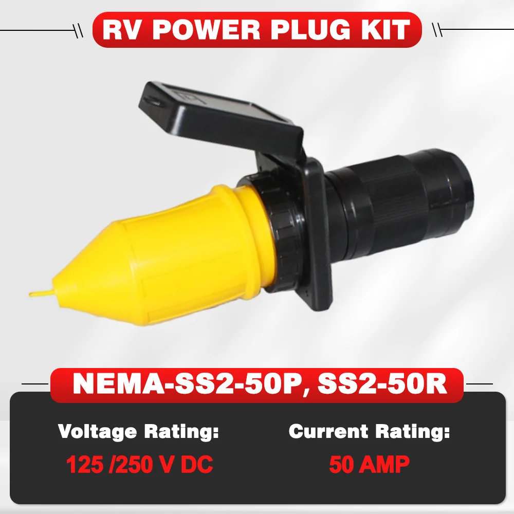 

50AMP поворотный замок, разъем с водонепроницаемой крышкой, комплект 125/250 В постоянного тока для автофургонов, кемперов, прицепов, лодок, караванов
