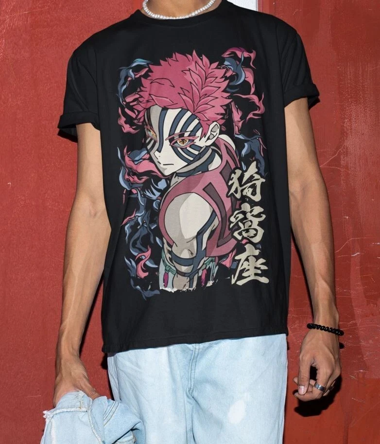 

Summer Men's Demon Slayer Animation ‌‌Akaza T-shirt Unisex Cotton Short Sleeve Stylish and Casual Streetwear Oversized T-shirt