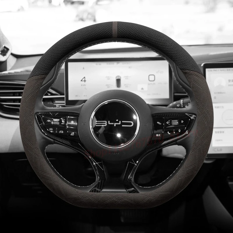 

For BYD Seal Suede Leather Steering Wheel Cover Non-slip Durable Four Season Universal Car Interior Accessories