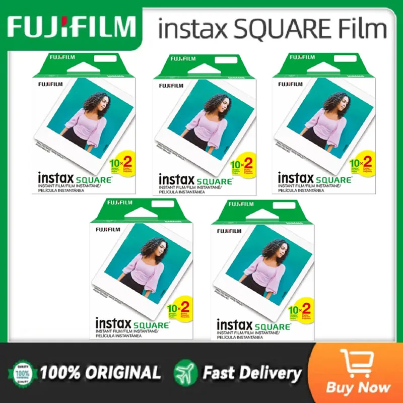 الأصلي Fujifilm Instax مربع فوري الأبيض حافة فيلم اللون فيلم 10-100 ورقة لكاميرات Instax SQ10 SQ6 SQ20 التنسيق الهجين
