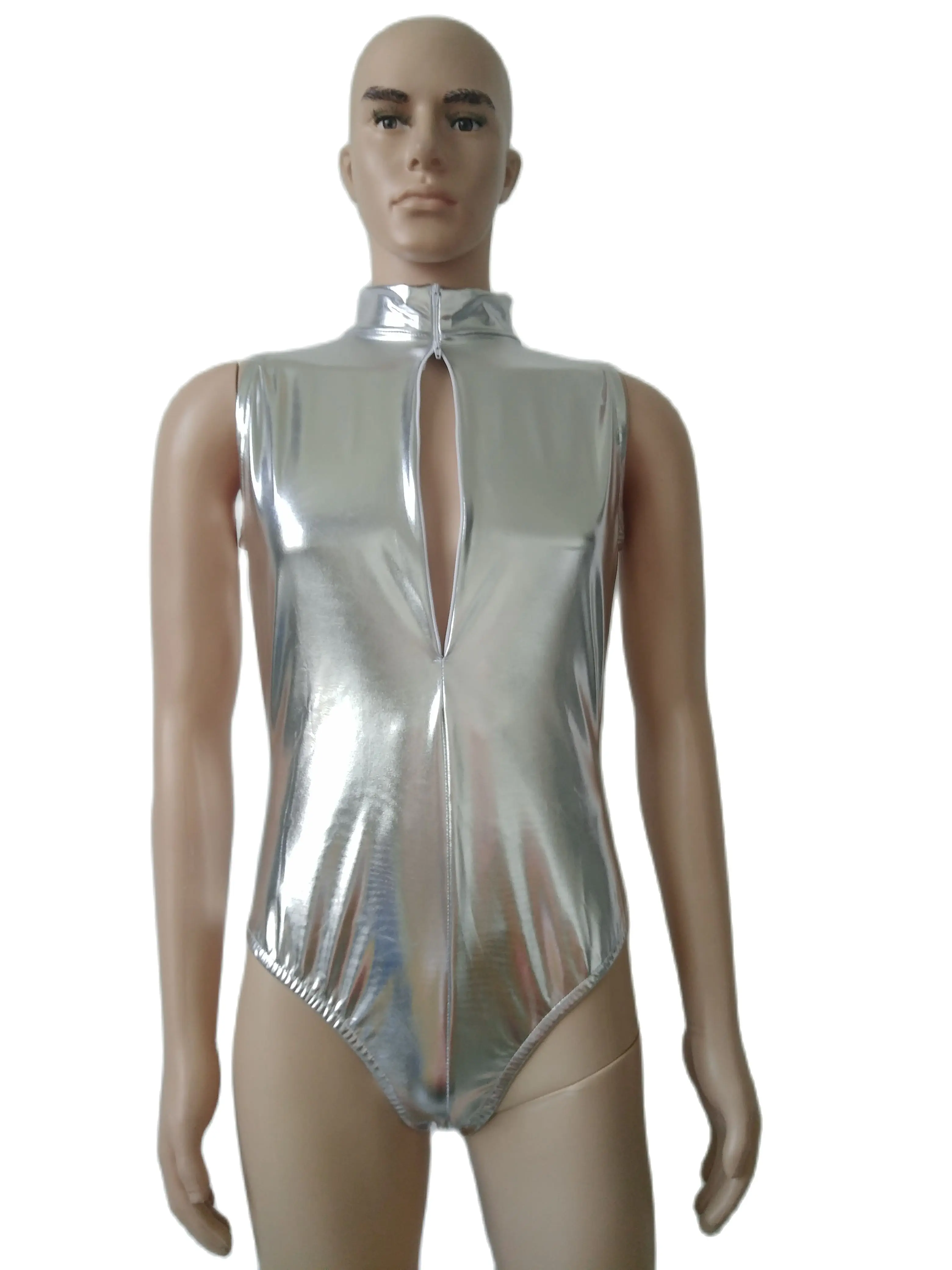 Kids Two dimensions Cute sister open chest double zipper swimsuit half bodysuit Catsuit Costumes shiny Metallic zentai spandex