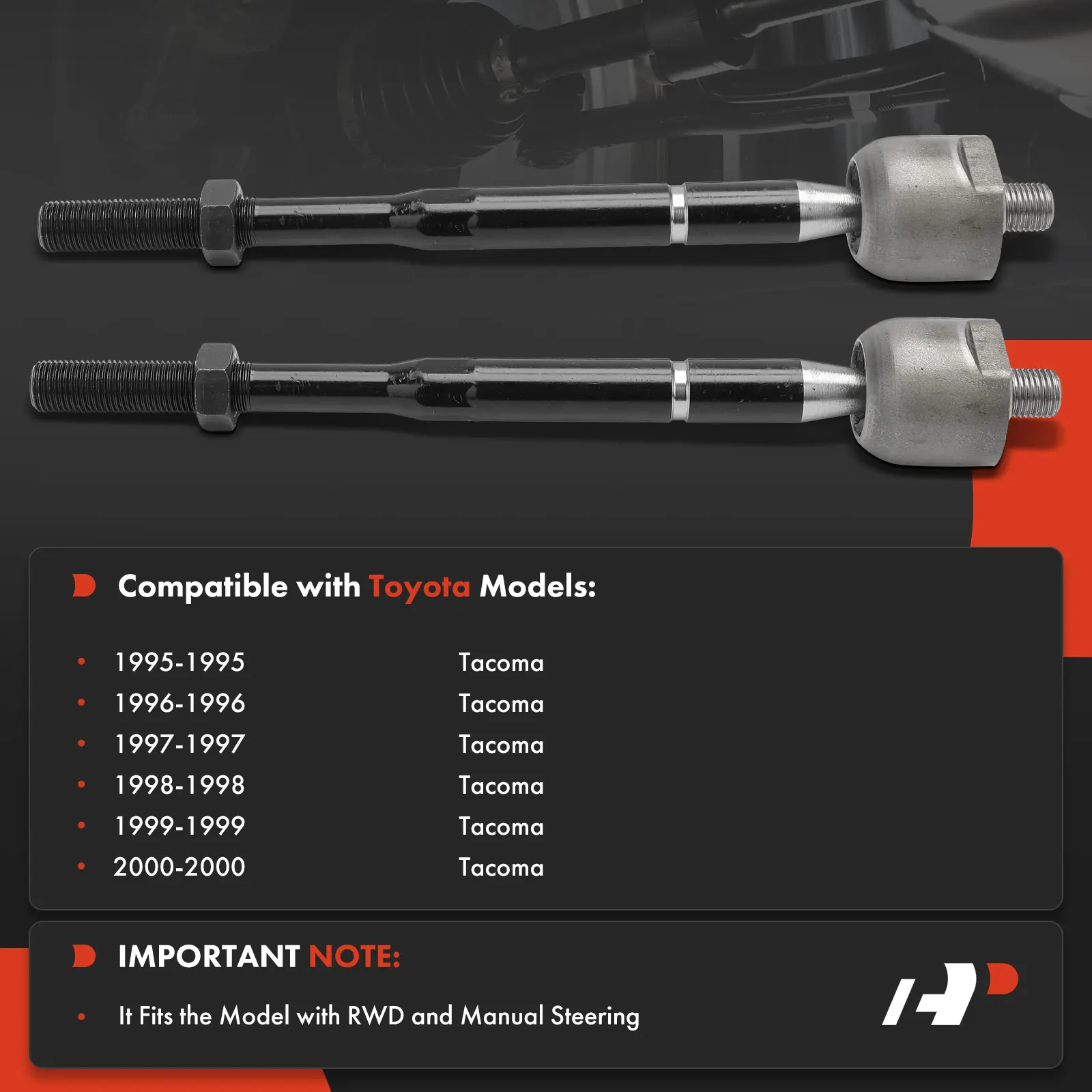 A-Premium 2x Front Inner Manual Steering Tie Rod End for Toyota Tacoma 1995 1996 1997 1998 1999 2000 RWD