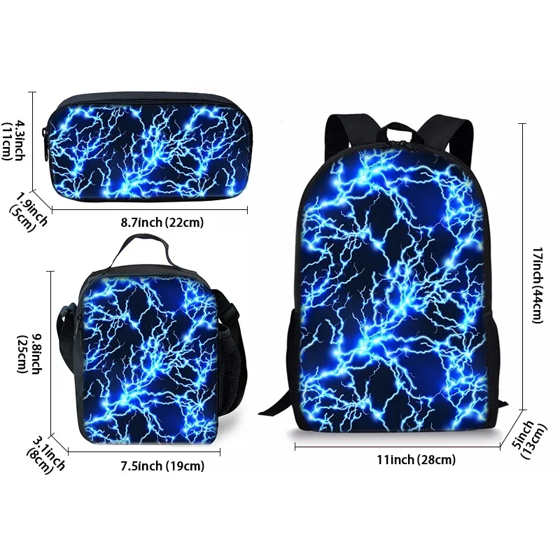 Thunder and Lightning Three Piece Backpacks Set for Boy and Girls Best Gifts 3D Cartoon School Backpack for Children