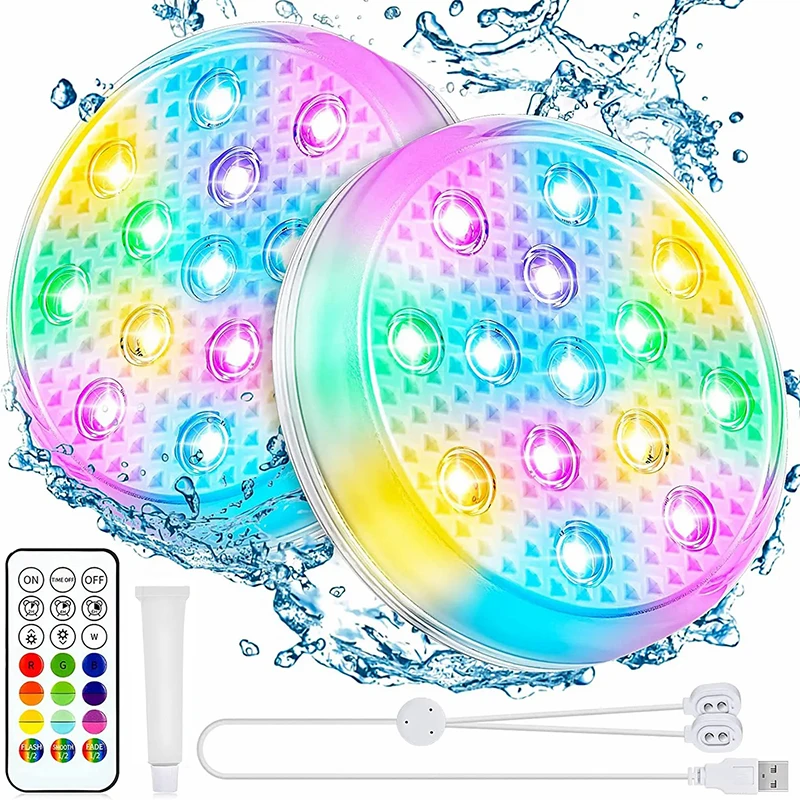 

Rechargeable Underwater Submersible Pool Lights with Remote IP68 Waterproof Color Changing Led Floating Lights for Hot Tub Bath