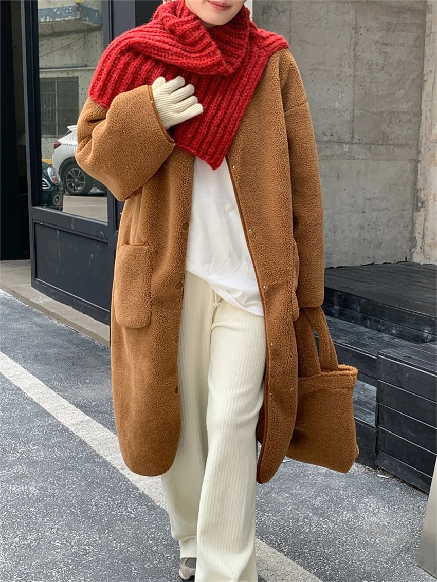 

Alien Kitty Women Soft Maxi Coats With Bag Chic Winter Loose Daily 2023 Lamb Wool Office Lady High Street Casual All Match