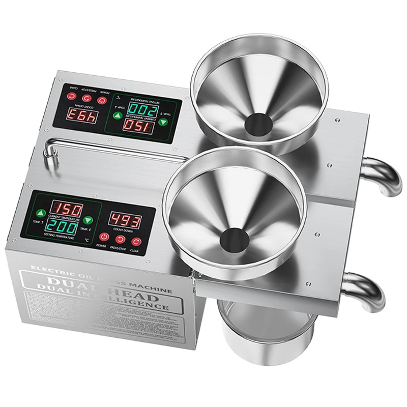 Prensa de aceite de doble cabezal de 110V/220V, prensa en frío/prensa en caliente, acero inoxidable 304 de calidad alimentaria, 1800W, extracción de aceite más rápida para maní/sésamo