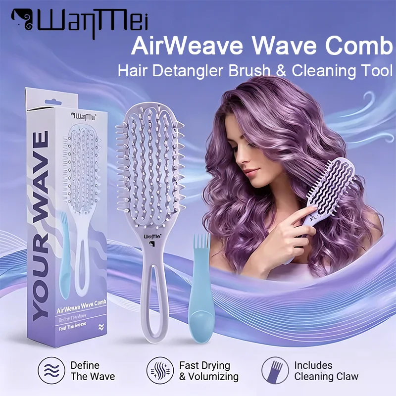 Juego de 2 cepillos desenredantes para cabello rizado, peine hueco con garra de limpieza para peinar cabello húmedo o seco, herramientas de masaje para el cuidado del cuero cabelludo