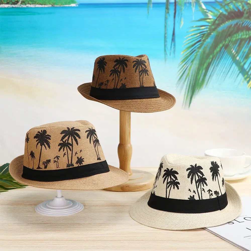 New Spring Summer Beach Cap Men Women Coconut Trees Pattern Top Hats Fedora Cap Jazz Hat Casual Fashion Sun Hat