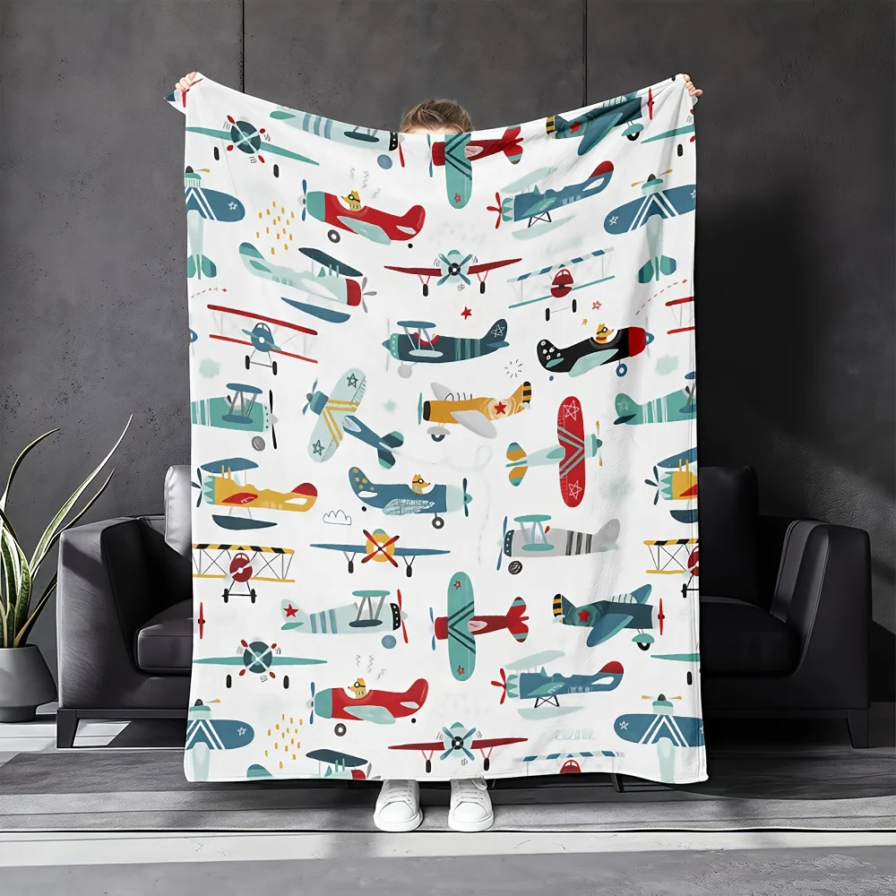 

1pc Cute Airplane Animal Throw Blanket Soft Warm Cozy Lightweight Flannel Blanket for Bedding Sofa Travel