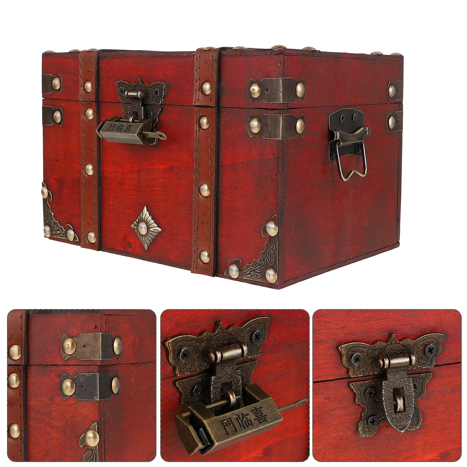 

Organizer Wooden Storage Box with Lock Treasure Chest Jewelry Vintage Home Decor