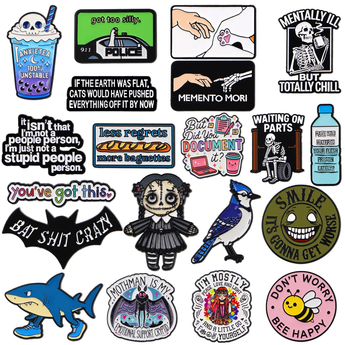 Skeleton Enamel Pins Cartoon Animal Quotes Brooches Badge Hat Lapel Pin Clothes Accessories Funny Jewelry Birthday Gifts