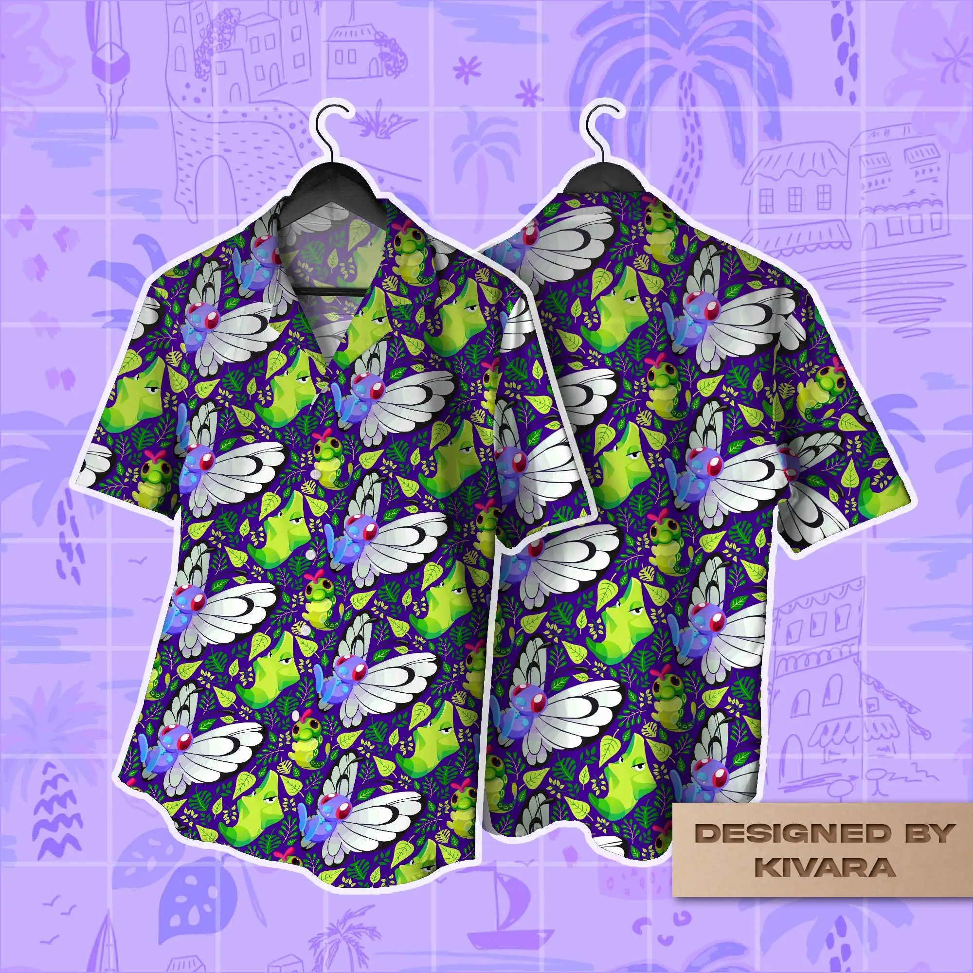 Caterpie Evolution Hawaiian Shirt Pokémon Anime Butterfree Graphic T-Shirt Summer Men's T-Shirt Kid's Clothing Tee Y2k Woman ﻿