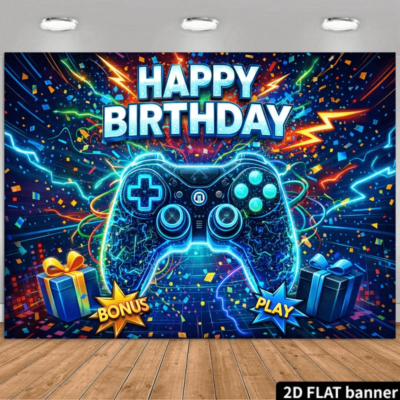 2D-Flachbanner, Hintergrundstoff im Game-Controller-Design, mit dem Game-Controller selbst in der Mitte des Bildes.
