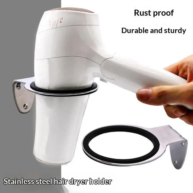 Stainless Steel Wall Mount Hair Dryer Holder Rustproof Blow Dryer Rack Organizer Bathroom Barbershop Professional Hair Salon Use