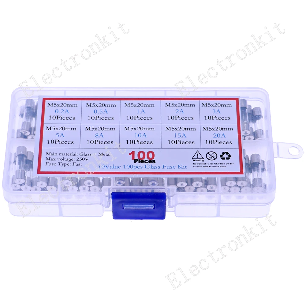 100Pcs 5x20mm 12V - 250V Fast-blow Glass Fuse Assorted Kit 0.2A 0.5A 1A 2A 3A 5A 8A 10A 15A 20A Amp  Fuses Tube Mix Set - Image 6