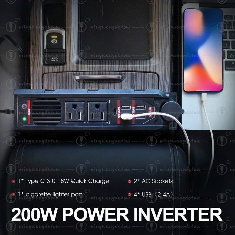 US Standard Car Inverter, 12V to 110V Multifunctional Inverter with Type-C Port