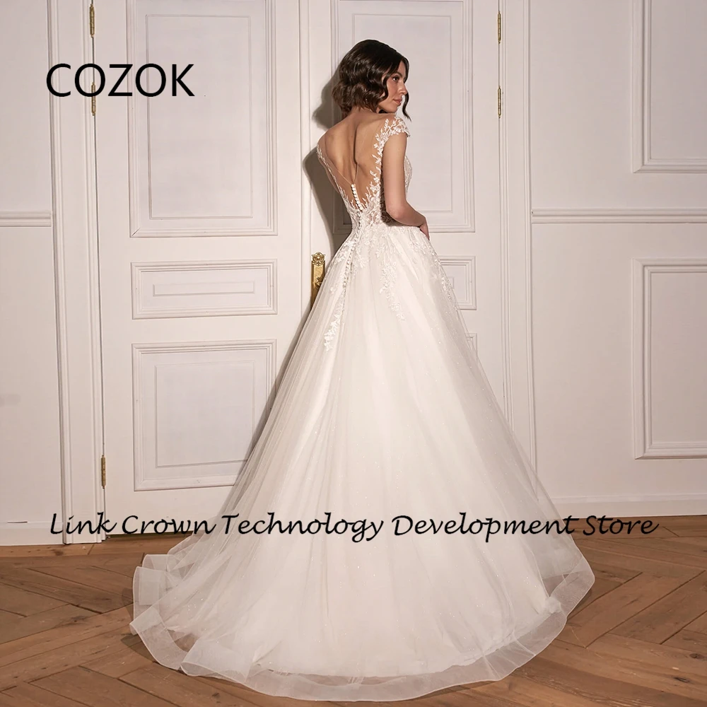 COZOK Gorgeous V Neck Wedding Dresses for Women A Line Sleeveless Bridal Gowns with Lace New 2024 Summer Vestidos De Novia