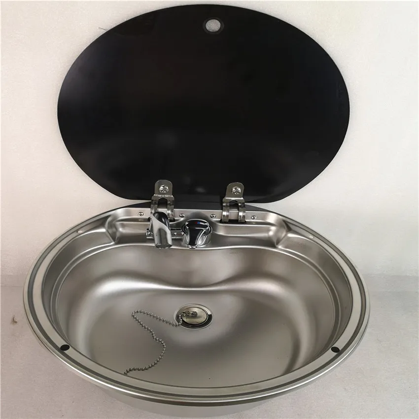 

Ф408*150mm Stainless Steel Round Sink with Tempered Glass Lid FS-570 Boat Caravan RV