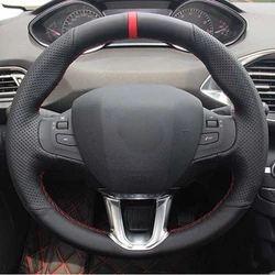 Black Artificial Leather Car Steering Wheel Cover Red Marker For Peugeot 208 Peugeot 2008 Steering-wheel Auto Accessorie