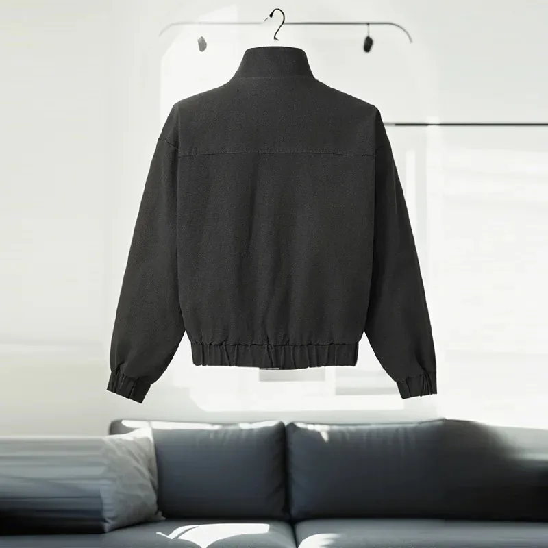 เสื้อแจ็คเก็ตลำลองสำหรับสุภาพสตรี, เสื้อแจ็คเก็ตติดกระดุมโลหะคอเฉียงแบบไม่สมมาตร, เสื้อตัวสั้นแขนยาวทรงหลวม