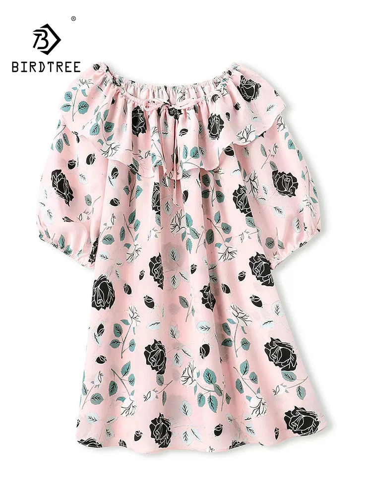 

Элегантная футболка BirdTree-Silk из двойного крепа, с вырезом-лодочкой и коротким рукавом, с принтом, женская универсальная свободная модель, лето 2026, T63832CC