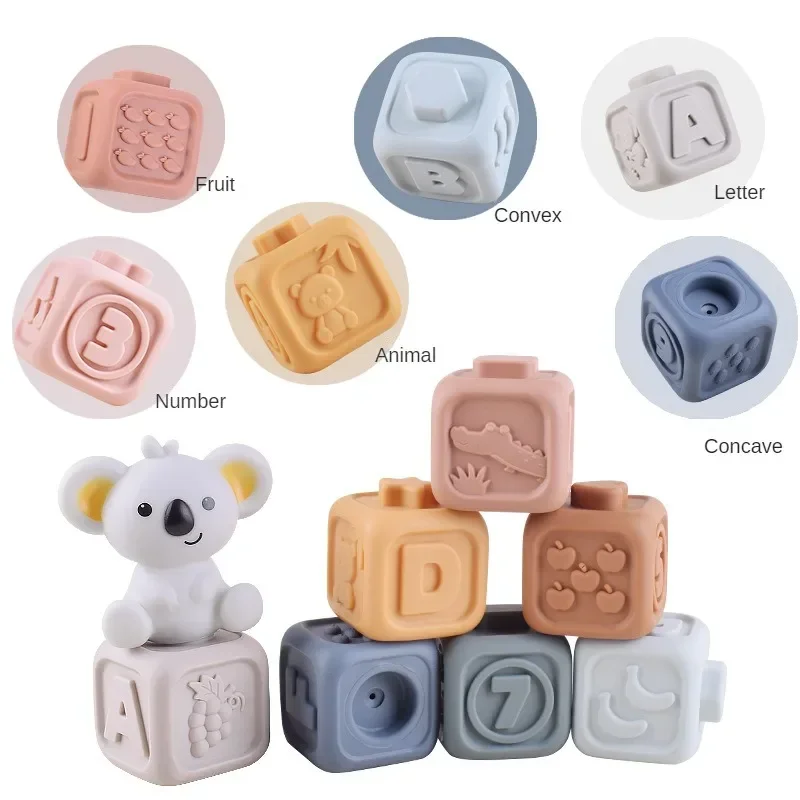 Décennie s de construction en silicone pour bébés, jouets Montessori pour bébés, empileur à presser et jouets de dentition, jouet d'apprentissage précoce, tout-petits, garçons, filles