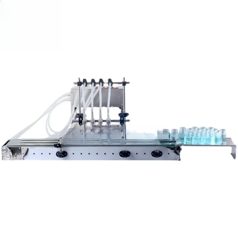 

Semi Automatic 4 Nozzles Liquid Beverage Essential Oil Soy Sauce Vinegar Vial Water Bottle Filler Filling Machine With Conveyor