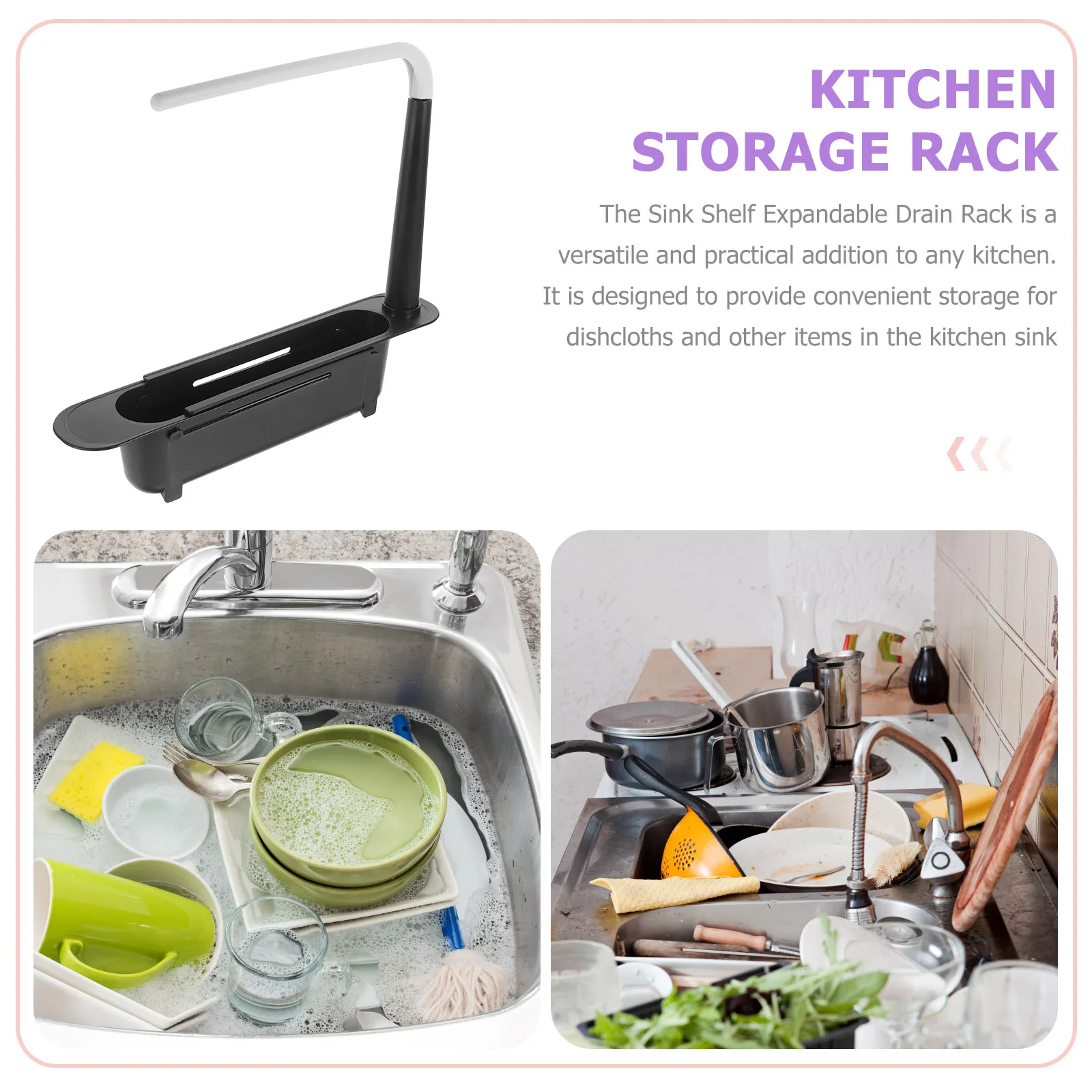 

Expandable Plastic Sink Rack Kitchen Sponge Holder Telescopic Drain Basket Storage Organizer Drying Stand For Dish Cloth Towel