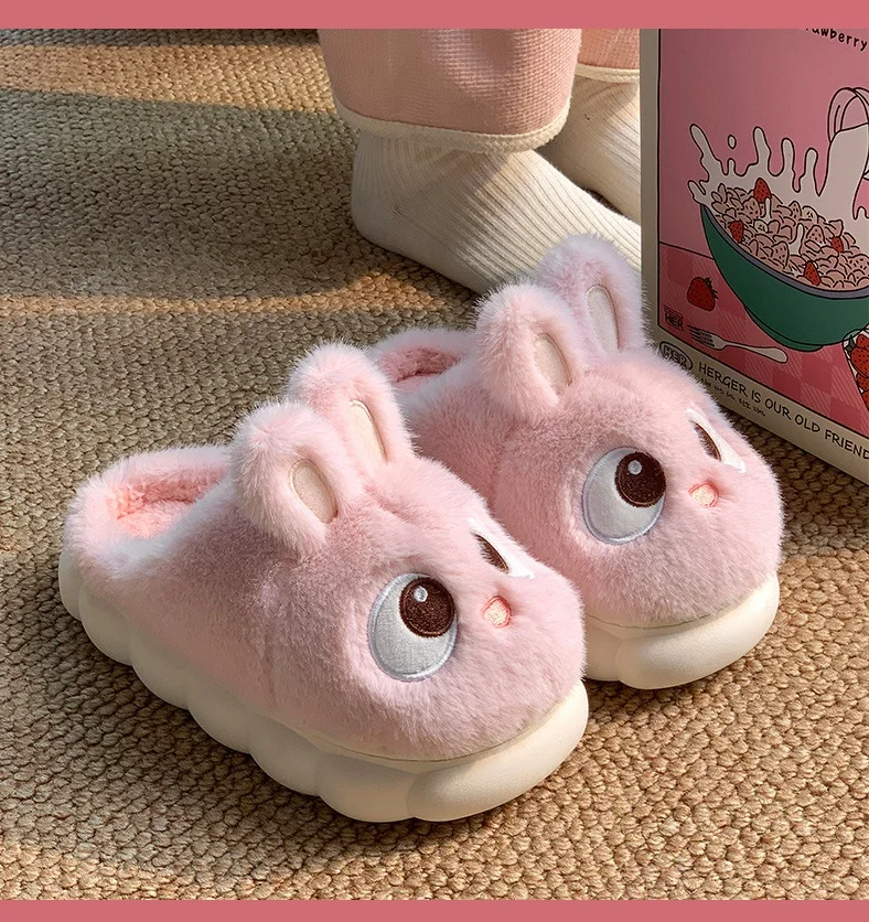 White Bunny Hausschuhe für Zuhause Kawaii Schuhe Frauen Kaninchen flauschige Hausschuhe Winter Indoor Sandalen Frau Plattform Bootie Slipper Neu – Detail 14