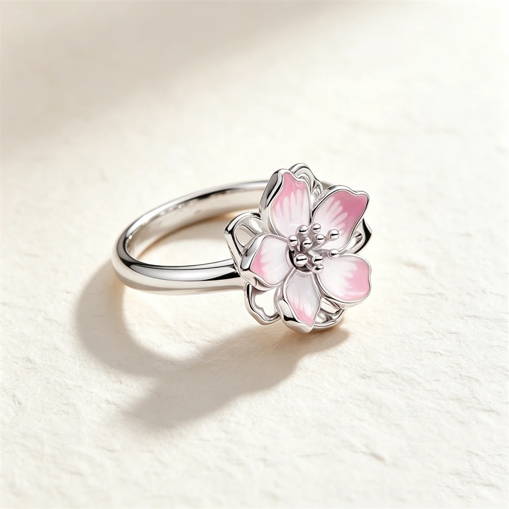 Women's 925 Silver Pink Blue Butterfly Love Ring