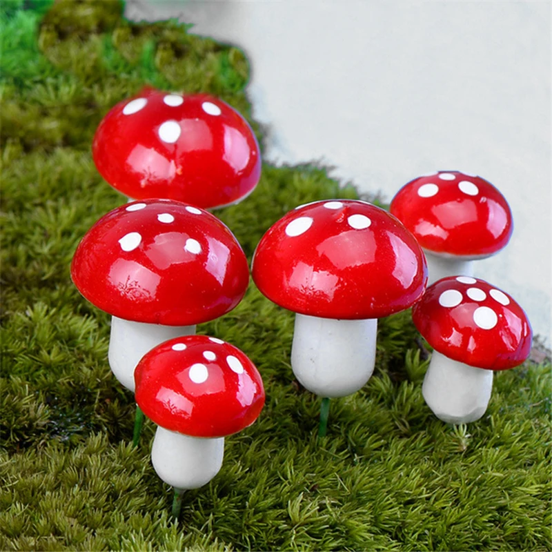 Pieces Mini Mushroom Miniatures Artificial Garden Fairy Bonsai Plant Pot Resin Craft Decoration for Home DIY Micro Landscape