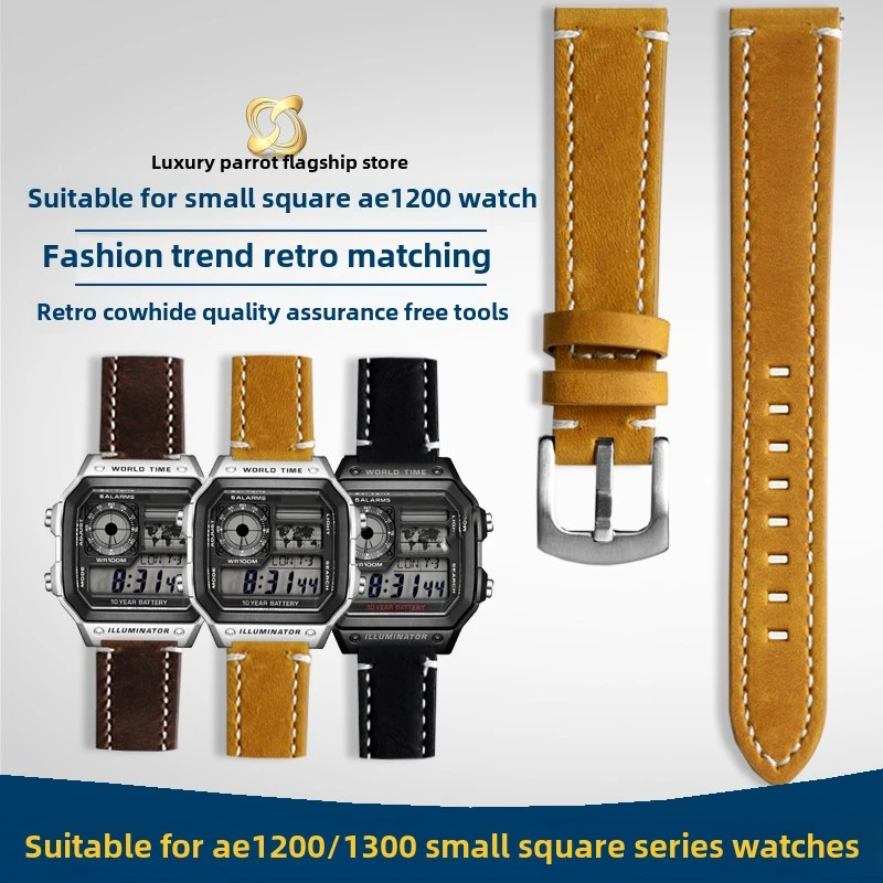 Cowhide Watchband For Casio A158 A168 f91w AE-1200WHD/A159/A169 AE1200 Watch Strap Quick release Soft Bracelet men accessories