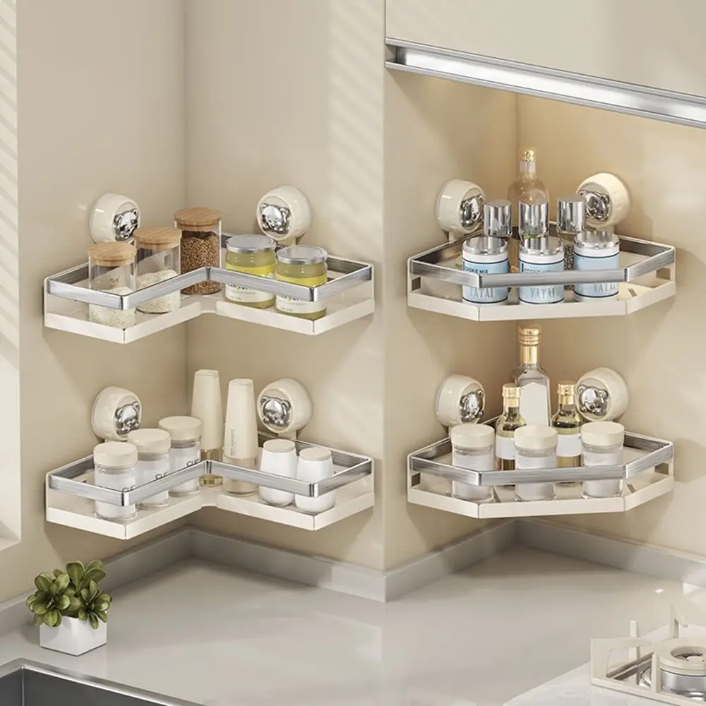 

Stainless Steels Suction Cup Storage Shelf Punch Free Triangular Wall Hanging Storage Rack Removable Wall Mounted