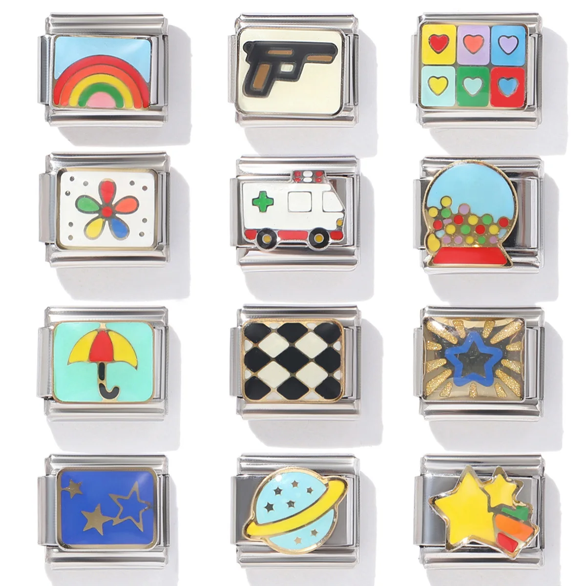 Rainbow Float Planet Pistol Umbrella Italian Charm Link suitable for 9mm stainless steel bracelet DIY jewelry wholesale