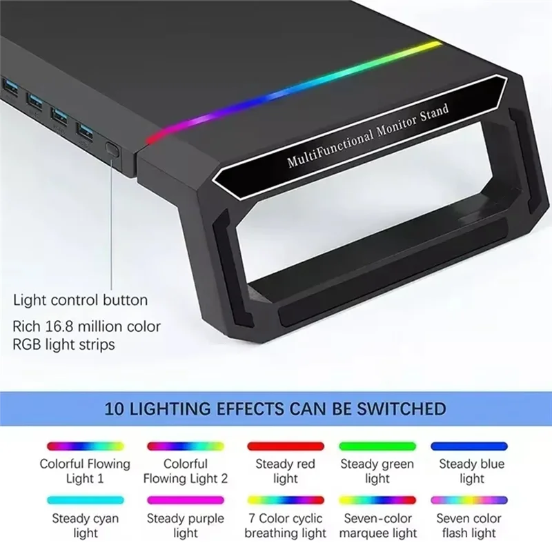 

Подставка для монитора ПК TA-Sleek с 4 портами USB, RGB-подсветкой и быстрой зарядкой USB2.0 для хранения клавиатуры